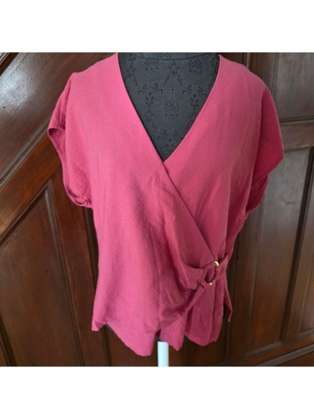 Nine West Womens XL Wrap Top With Buckle Detail - Pink